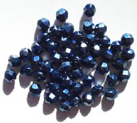 50 6mm Faceted Matte Metallic Navy Firepolish Beads